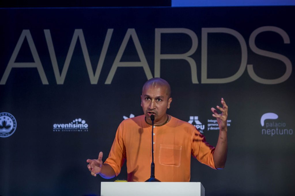 gauranga prabhu speaking at unwto spain award ceremony