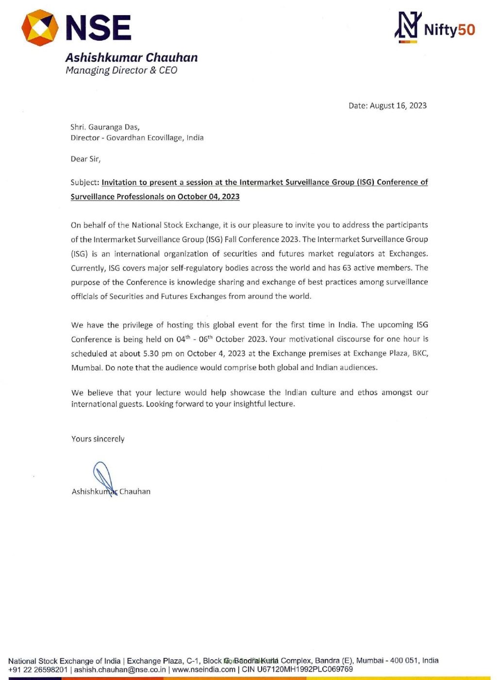 invitation to present a session at intermarket surveillance group (isg), an international conference of surveillance professionals on october 04, 2023.