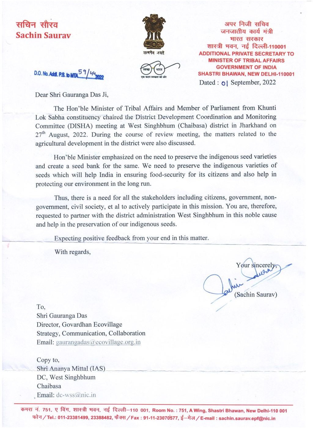 request from tribal minister to participare for seed banking1